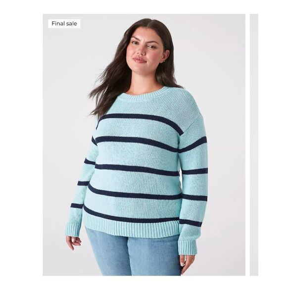 New Lane Bryant Blue Striped Boxy Pullover Chunky Sweater Crewneck Size 18 20 - Picture 1 of 10